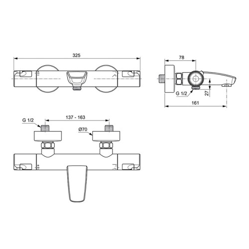 Термостатический смеситель Ideal Standard Ceratherm T50 для ванны/душа, настенный