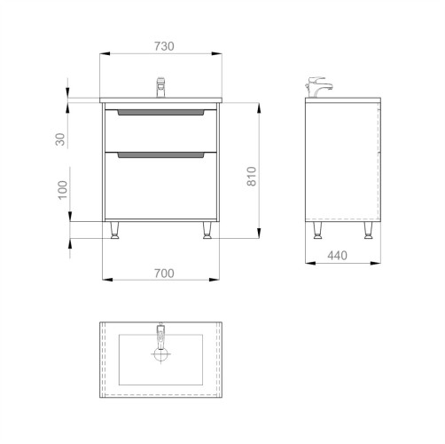 Комплект в ванную Ceruttispa тумба Мессина 70 с умывальником "Кантэ 70"