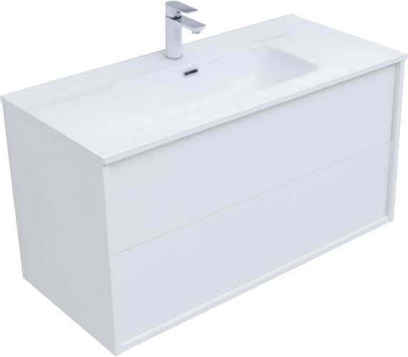 Тумба c раковиной Aquanet Lino 100 (Flat) белый глянец