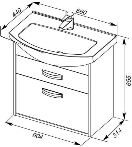 Тумба с раковиной Aquanet Грейс 65 дуб сонома/белый (2 ящика)