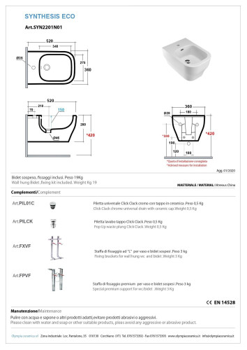 Olympia Synthesis Eco, подвесное биде c крепежом, 53x36 см, цвет черный матовый