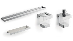 400CNS09MHW Calacatta Модуль подвесной 400мм: рейлинг A8883CNS+ дозатор A8812MNS21+стакан A8810MNS21+ полочка A8809MHW,нерж.сталь AISI 304,стекло мато