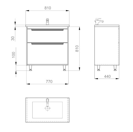 Комплект в ванную Ceruttispa тумба Мессина 80 с умывальником "Кантэ 80"