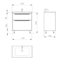 Комплект в ванную Ceruttispa тумба Мессина 80 с умывальником "Кантэ 80"