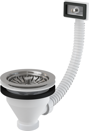 Водослив сифона для мойки Alcadrain 6/4" с нержавеющей решеткой, 115 мм, и гофропереливом (A38)