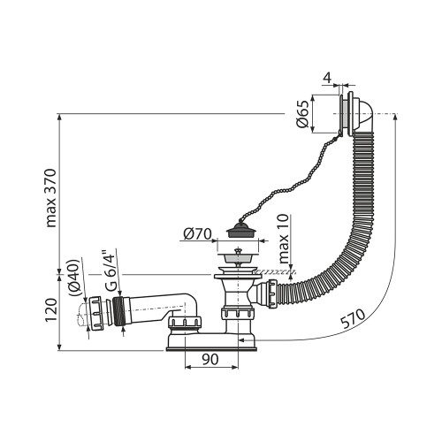 Слив-перелив Alcadrain для ванны, хром (AG210112160)