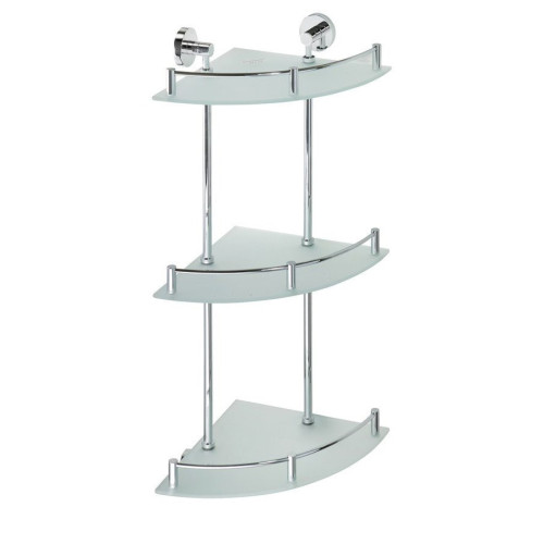Полка X-ROUND металлическая, стеклянная, угловая, тройная, с бортиком, 270x670x270 мм, хром, Sapho
