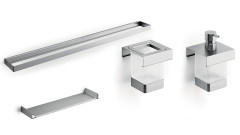 400CNS09N Модуль подвесной 400мм: рейлинг A8883CNS+ дозатор A8812MNS21+ стакан A8810MNS21+ полочка A8809NNS,нерж.сталь AISI 304,стекло матовое,браширо