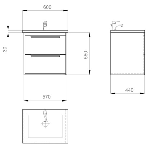 Комплект в ванную Ceruttispa тумба Мессина подвесная 60 с умывальником "Кантэ 60"