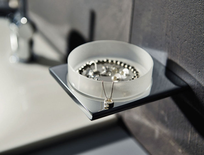 Полочка Keuco Edition 400 в комплекте с матовой хрустальной чашей для мелочей, хром (11549019000)