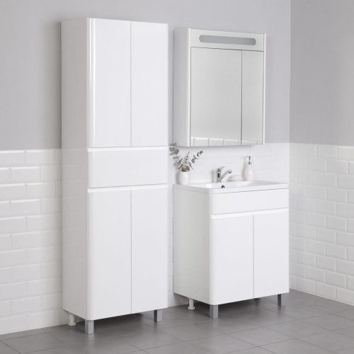 Пенал напольный Итана Roberto 60 (600х350х1900) состоит из 2х частей, белый глянец (295462)