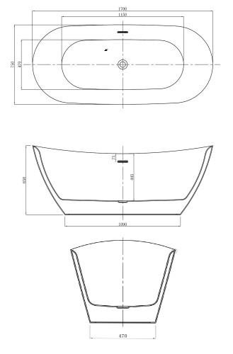 Ванна акриловая Azario GOLDFIELD 1700х750х650 свободностоящая, в комплекте с сифоном и металлической рамой (GOL17075)