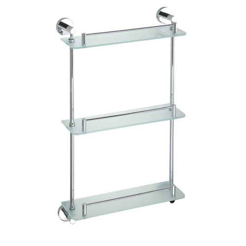 Полка X-ROUND металлическая, стеклянная, тройная, с бортиком, 380x675x130 мм, хром, Sapho