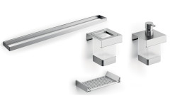 400CNS51N Модуль подвесной 400мм: рейлинг A8883CNS+ дозатор A8812MNS21+стакан A8810MNS21+ полочка с водосгоном A8851NNS,нерж.сталь AISI 304,стекло мат