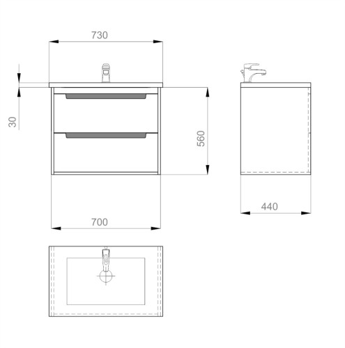 Комплект в ванную Ceruttispa тумба Мессина подвесная 70 с умывальником "Кантэ 70"
