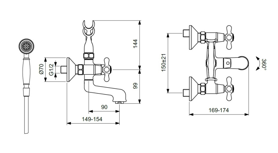 Vidima BA354AA RETRO Смеситель для ванны/душа, с керамическим переключателем, длина излива 90 мм