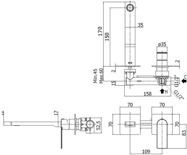 Смеситель для раковины Paffoni Tango TA104ST70 (с внутренней частью)