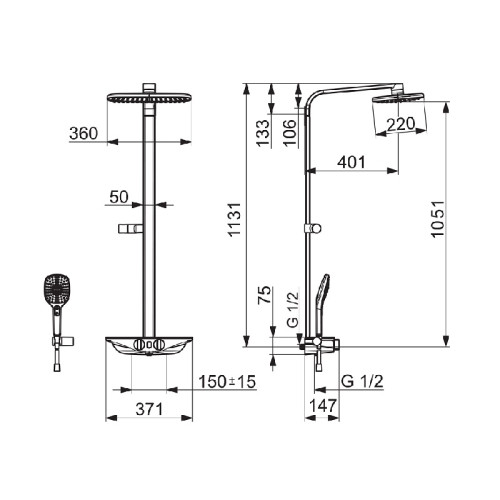 Душевая колонна ORAS Esteta с ручным душем rain shower, 7592U-11