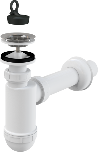 Сифон для раковины Alcadrain 32 мм с нержавеющей peшeткой 63 мм (A410)
