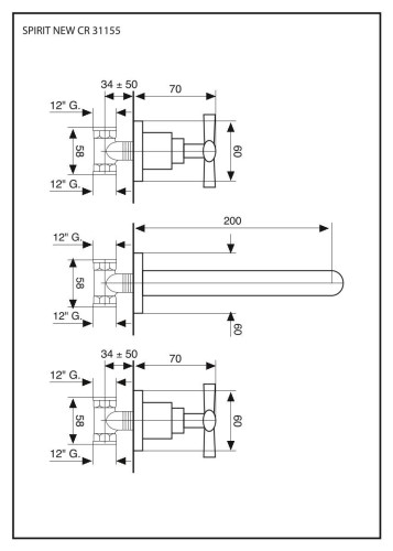 Emmevi Spirit New, встраиваемый в стену двухвентильный смеситель для раковины на 3 отверстия, без донного клапана, цвет хром