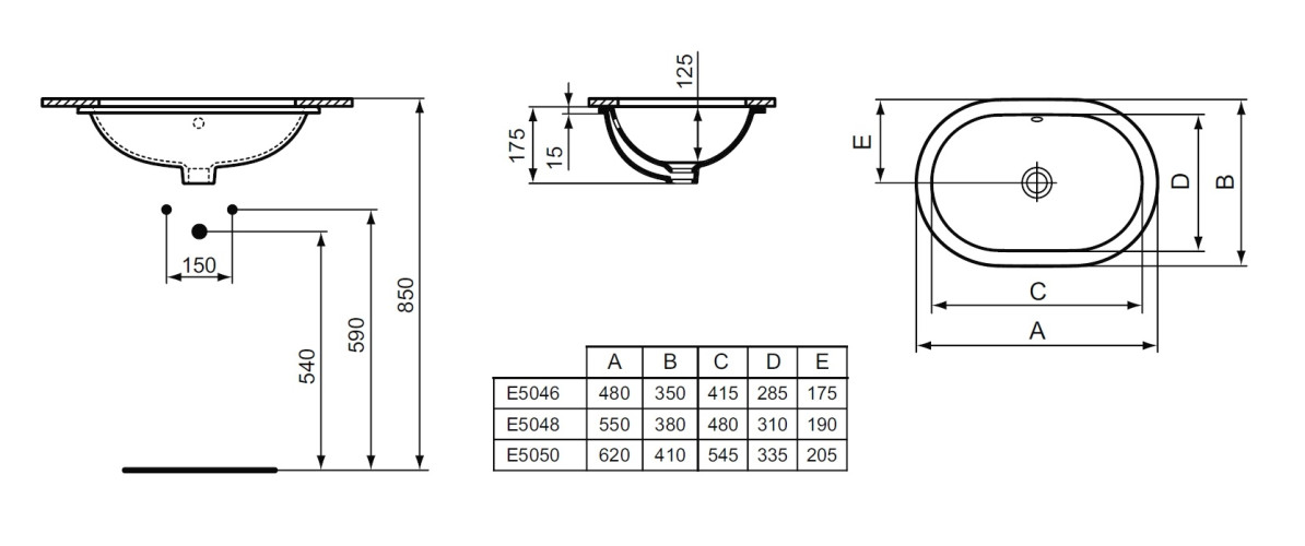 Раковина встраиваемая снизу Ideal Standard CONNECT 38х55х17.5, керамика, цвет Белый (E504801)