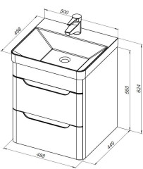 Тумба с раковиной Aquanet София 50 белый глянец (2 ящика)
