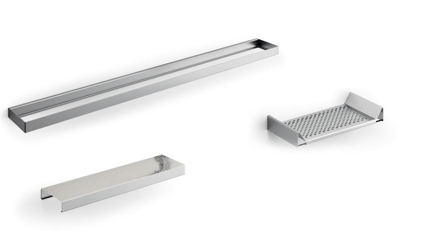 400CNS51N09MHW Calacatta Модуль подвесной 400мм: рейлинг A8883CNS+ полочка A8809MHW+ полочка с водосгоном A8851NNS,нерж.сталь AISI 304,накладка HPL Ca