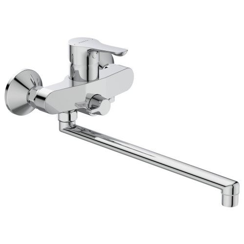 BA417AA WAVE Настенный смеситель для ванны/душа с длинным изливом, монтаж на стандартных эксцентриках