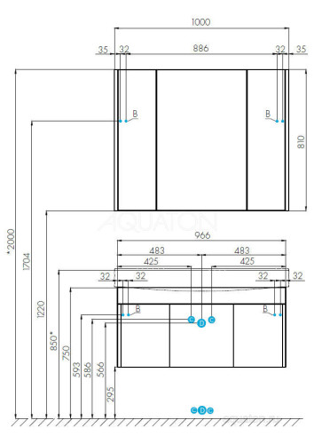 Тумба под раковину AQUATON Беверли 100 подвесная, белая (1A236701BV010)