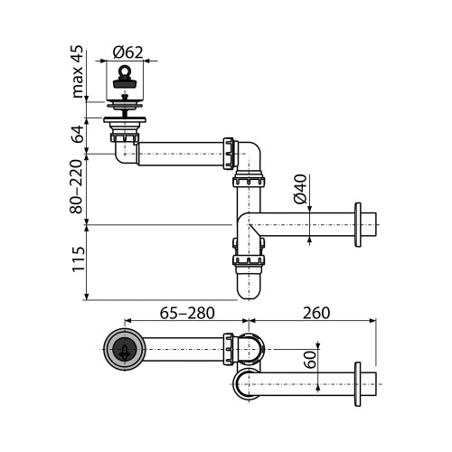 Cифон для раковины Alcadrain экономящий пространство _63 (AG210511100)