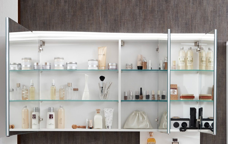 Marlin 3160motion, зеркальный шкаф 150 см правый (3 двери) с LED подсветкой встроенной в козырек из оргстекла, цвет каштан графитовый