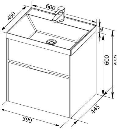 Тумба с раковиной Aquanet Латина 60 черный (2 ящика)