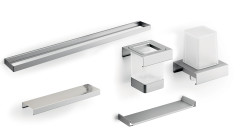 600D67MNS09N Calacatta Модуль подвесной 600мм: рейлинг A8883DNS+полочка A8809NNS+полочка A8809MHW+дозатор A8867MNS21+стакан A8810MNS21,нерж.сталь AISI