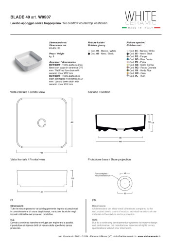 White Ceramic Blade, накладная квадратная раковина 40x40x11,5h см, цвет серый матовый