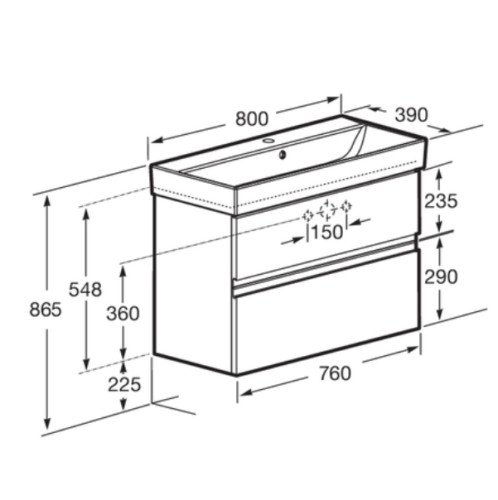 Тумба под раковину Roca Oleta 80 подвесная, 2 ящика, капучино (A857640515)