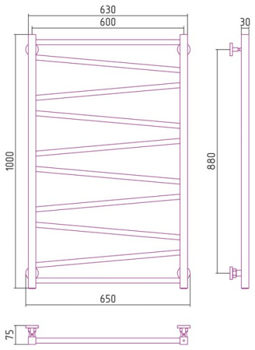 Водяной полотенцесушитель Сунержа Сирокко 1000x600