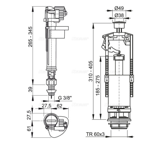 SA2000SK 3/8 Выпускной комплект со стоп кнопкой, впускной механизм А18 3/8
