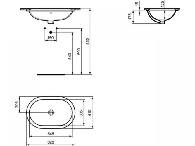 Раковина встраиваемая снизу Ideal Standard CONNECT 41х62х17.5, фаянс, цвет Белый (E505001)