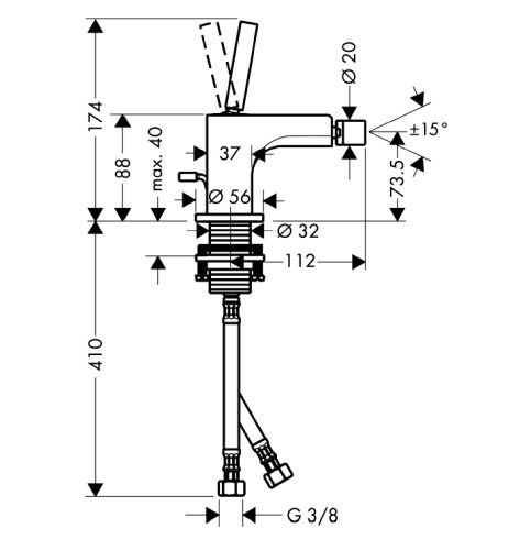 Смеситель для биде Axor Citterio 90, однорычажный, со сливным гарнитуром, хром (39210000)