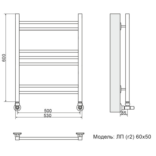Полотенцесушитель Ника CLASSIC ЛП (Г2) 60/50 RAL9005 черный матовый с вентилями (комплект люкс)