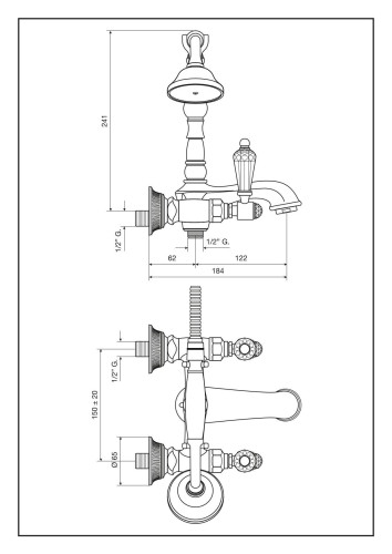 Emmevi The One, смеситель с ручным душем для ванны. Черные кристаллы Swarovski, цвет золото