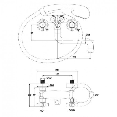 Смеситель для ванны с душем KAISER Cross (41022-1)