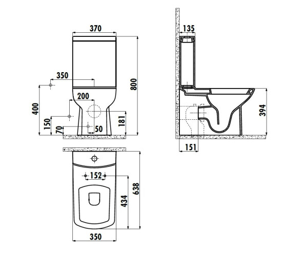 CREAVIT LARA Унитаз с биде к стене