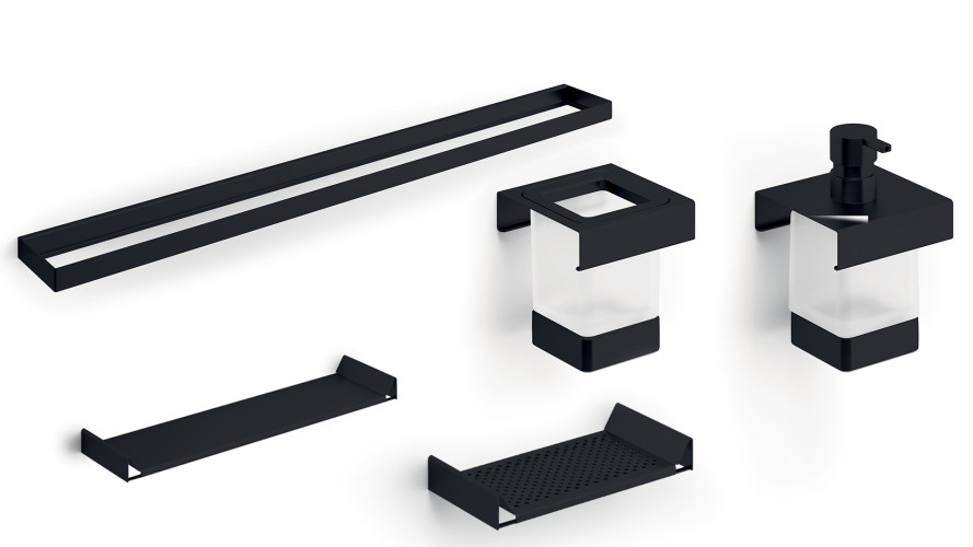 600DNE09N Модуль подвесной 600мм: рейлинг A8883DNE+полочка с водосгоном A8851NNE+полочка A8809NNE+дозатор A8812MNE21+стакан A8810MNE21,нерж.сталь AI