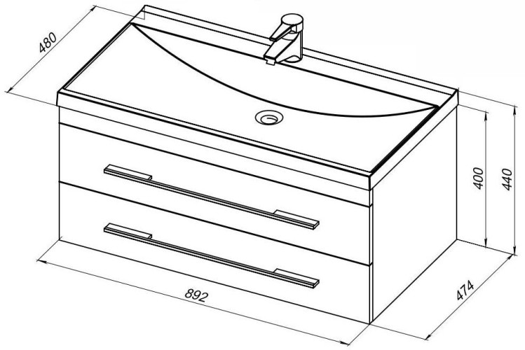 Тумба под раковину Aquanet Верона 90 белый (подвесная 2 ящика)