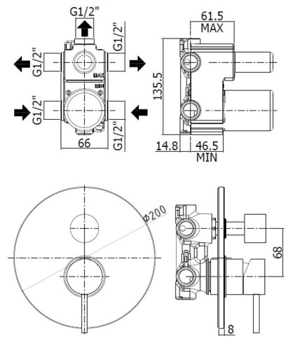 Смеситель для душа Paffoni LIGHT встраиваемый, на 3 выхода, девиатор-картридж, белый матовый (LIG019BO)