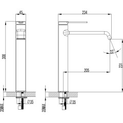 Смеситель для раковины-чаши Azario VINCENTE высокий, керамический картридж, без донного клапана, хром (AZ-VPV168R26C)