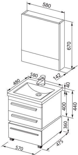 Мебель для ванной Aquanet Нота 58 черный (камерино)