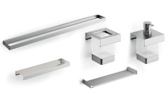 600DNS09N Calacatta Модуль подвесной 600мм: рейлинг A8883DNS+полочка A8809MHW+полочка A8809NNS+дозатор A8812MNS21+стакан A8810MNS21,нерж.сталь AISI 304,стек