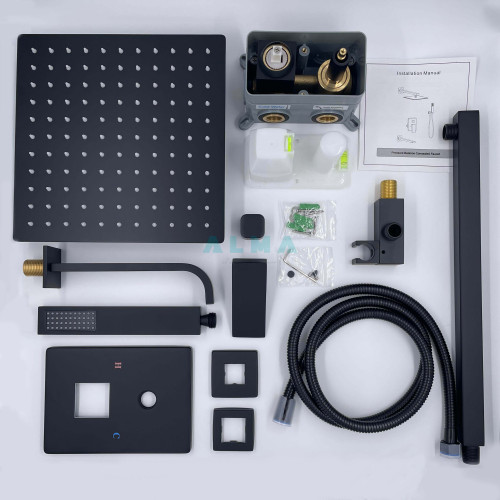 Встраиваемый душевой комплект со смесителем Liros, черный  3 режима